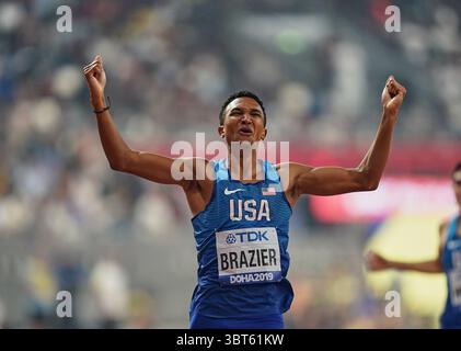 1er octobre 2019 : Donavan Brazier, américain, remporte l'or au 800 mètres masculin lors des 17e Championnats du monde d'athlétisme de l'IAAF au stade Khalifa de Doha, Qatar. Ulrik Pedersen/CSM.(image de crédit : &copy ; Ulrik Pedersen/CSM via ZUMA Wire) Banque D'Images
