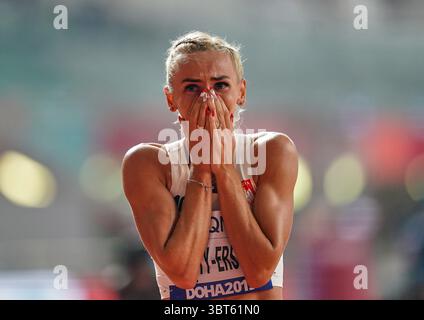 1er octobre 2019 : Justyna ÅšwiÄ™Ty-Ersetic, polonaise, participe au 200 mètres féminin lors des 17e Championnats du monde d'athlétisme de l'IAAF au stade Khalifa à Doha, Qatar. Ulrik Pedersen/CSM.(image de crédit : &copy ; Ulrik Pedersen/CSM via ZUMA Wire) Banque D'Images