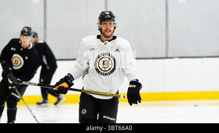 1er octobre 2019 : David Pastrnak (88 ans), aile droite des Boston Bruins, participe à la pratique des Boston Bruins qui se tient au Warrior Ice Arena de Boston, Massachusetts. Eric Canha/CSM(image de crédit : &copy ; Eric Canha/CSM via ZUMA Wire) Banque D'Images