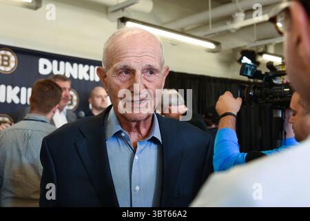 1er octobre 2019 : Jeremy Jacobs, propriétaire des Boston Bruins, répond aux questions des médias lors de la journée des médias des Boston Bruins qui se tient au Warrior Ice Arena à Boston, Massachusetts. Eric Canha/CSM(image de crédit : &copy ; Eric Canha/CSM via ZUMA Wire) Banque D'Images