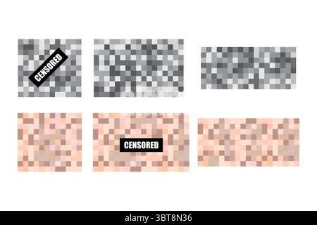 Mosaïques de pixels censurées. Texture de carrés floue. Vecteur de filtre de contenu. Bannière de protection de la vie privée. Illustration de Vecteur