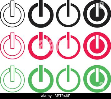 Jeu d'icônes du bouton d'alimentation — symboles du bouton Marche/arrêt pour le contrôle de l'énergie et l'interface utilisateur du périphérique Illustration de Vecteur