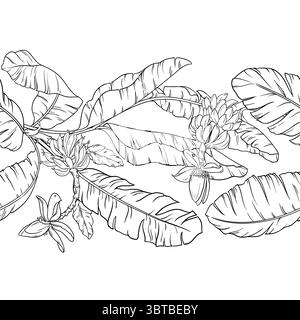 Banane contour horizontal sans couture. Illustration de Vecteur