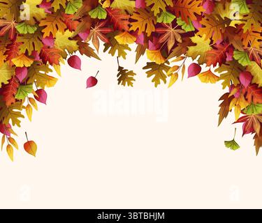Bannière des feuilles tombées de l'automne. Fond de feuillage saisonnier de vecteur. Conception de toile de fond de nature d'automne ou d'arbre de forêt. Embellissement botanique ou disposition de décoration feuilletée. Environnement et nature, décoration du parc. Illustration de Vecteur