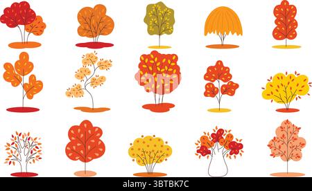 Ensemble d'arbres avec des feuilles d'automne colorées Illustration de Vecteur