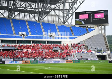 Yongin, Corée du Sud. 15 juillet 2025. Yongin, Corée du Sud. Crédit : MATSUO. 15 juillet 2025. Hong Kong fans (HKG) Football/Football : EAFF E-1 Football Championship 2025 match masculin entre Chine - Hong Kong au Yongin Mireu Stadium à Yongin, Corée du Sud. Crédit : MATSUO .K/AFLO SPORT/Alamy Live News crédit : Aflo Co. Ltd./Alamy Live News Banque D'Images