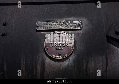 15 août 2008, Silverton, Colorado, États-Unis : la plaque signalétique de Baldwin locomotive Works sur le moteur #480 du Durango and Silverton Narrowgauge Railroad. #480 est une locomotive à vapeur de classe K-36, construite en 1925. (Crédit image : © Jon G. Fuller, Jr/VW pics via ZUMA Wire) Banque D'Images