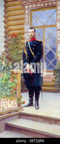 Tsar Nicolas II Portrait de Nicolas II de Russie (Nikolaï Alexandrovitch Romanov, 1868-1918), le dernier empereur régnant de Russie (1894-1917), peinture à l'huile sur toile par Ilya Repin, 1896 Banque D'Images