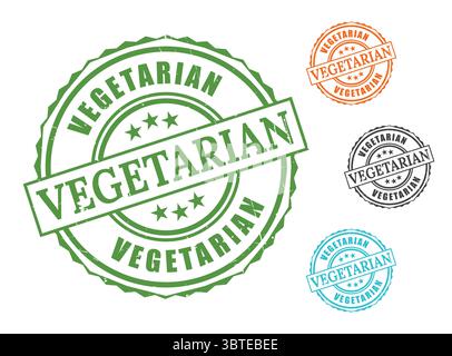Un ensemble de timbres approuvé par les végétariens, étiquettes vectorielles d'aliments biologiques en caoutchouc Grunge Illustration de Vecteur