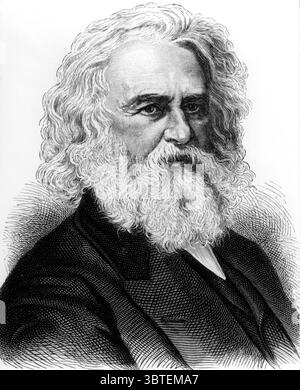 Henry Wadsworth Longfellow Henry Wadsworth Longfellow (27 février 1807 - 24 mars 1882) est un poète américain dont les œuvres incluent Paul Revere's Ride, A Psaum of Life, The Song of Hiawatha et Evangeline. Il a également écrit la première traduction américaine de la Divine Comédie de Dante Alighieri et a été l'un des cinq membres du groupe connu sous le nom de Fireside Poets. Banque D'Images