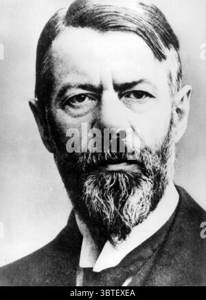 Max Weber sociologue allemand 1864-1920 né à Erfurt a fait ses études aux universités de Heidelberg Berlin et Gottingen chaire de sociologie à Vienne 1918 chaire de sociologie à Munich 1919 L'un des fondateurs de la sociologie surtout connu pour son œuvre Die protestantische Ethik und der Geist des Kapitalismus Banque D'Images