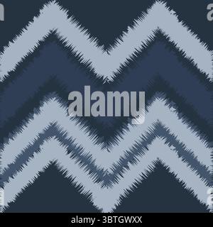 Ce motif ikat présente un design de bord floue et un tissu zigzag en indigo, une brume d'indigo douce et un brouillard d'indigo pâle, évoquant une texture tissée à la main et rus Banque D'Images