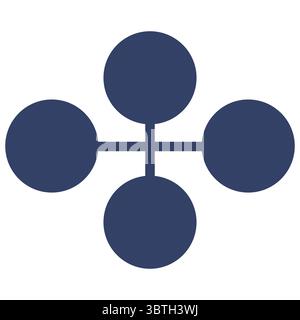Organigrammes illustration vectorielle abstraite de quatre cercles interconnectés dans une formation en croix, présentant un design minimaliste et une couleur bleu foncé Illustration de Vecteur