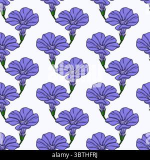 Modèle vectoriel sans couture de fleurs de pervenche stylisées dans une teinte violette vibrante, disposées dans un design répétitif idéal pour les impressions textiles ou le bac numérique Illustration de Vecteur