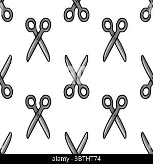 Modèle vectoriel sans couture de ciseaux argentés stylisés sur un fond blanc, parfait pour l'artisanat, la coiffure ou les conceptions à thème de bureau. Illustration de Vecteur