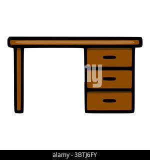 Une illustration vectorielle simple d'un bureau en bois brun avec trois tiroirs, mettant en valeur un style de design minimaliste parfait pour le bureau ou l'espace de travail à la maison repr Illustration de Vecteur