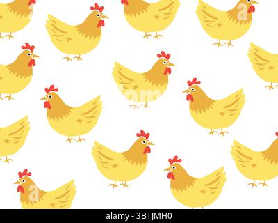 Joli motif de poulet sans couture avec un design inspiré de la ferme. Idéal pour les impressions sur tissu, les emballages, les arrière-plans numériques, le papier d'emballage et les proje artisanaux pour enfants Illustration de Vecteur