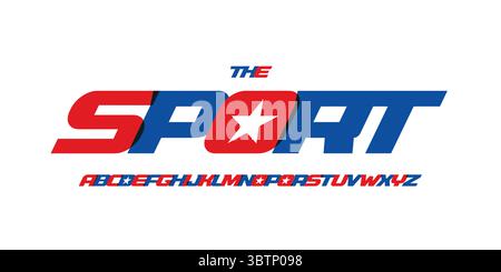 Alphabet de police de sport avec couleurs américaines et Star Design. Bold Athletic font pour le championnat, élections politiques aux États-Unis logo conception typographique Illustration de Vecteur