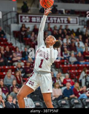 09 novembre 2019 : la garde de l'État du Mississippi, Myah Taylor (1), entre pour la mise en disponibilité, lors du match de basket féminin de la NCAA entre les Golden Eagles de l'Université du Mississippi du Sud et les Bulldogs de l'État du Mississippi au Humphrey Coliseum de Starkville, Mississippi. Kevin Langley/Sports South Media/CSM(image de crédit : &copy ; Kevin Langley/CSM via ZUMA Wire) Banque D'Images