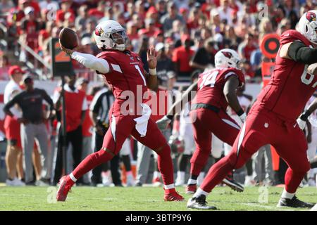 10 novembre 2019 : le quarterback des Arizona Cardinals Kyler Murray (1) lance une passe de touchdown au receveur des Arizona Cardinals Christian Kirk (13) lors du match de NFL entre les Arizona Cardinals et les Tampa Bay Buccaneers qui se tient au Raymond James Stadium de Tampa, en Floride. Andrew J. Kramer/Cal Sport Media(crédit image : &copy ; Andrew J. Kramer/CSM via ZUMA Wire) Banque D'Images