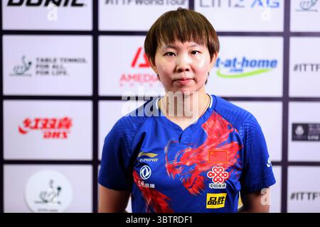 15 novembre 2019, Linz, Autriche : Yuling ZHU pour la Chine après avoir remporté son match de la ronde 16 au Tips Arena de Linz, Autriche (crédit image : © Mickael Chavet via ZUMA Wire) Banque D'Images