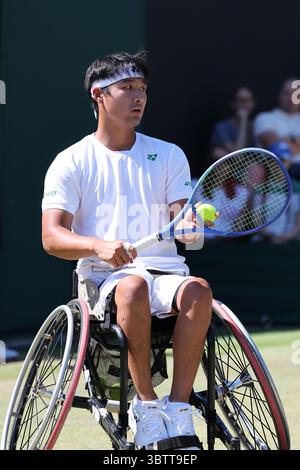 Zhenxu Ji de Chine dans les championnats masculins en fauteuil roulant Wimbledon en simple 2025 Banque D'Images