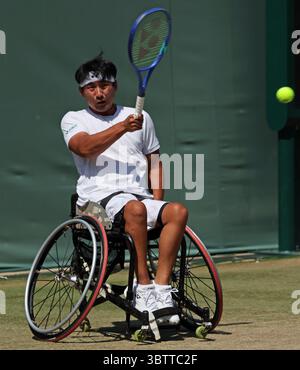 Zhenxu Ji de Chine dans les championnats masculins en fauteuil roulant Wimbledon en simple 2025 Banque D'Images