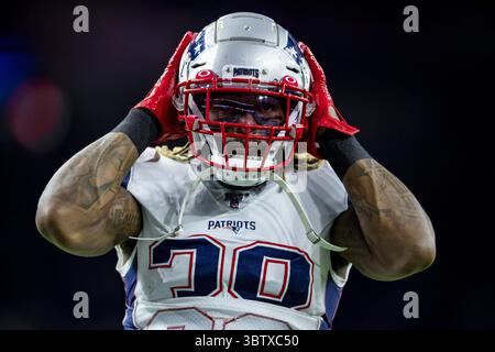 1er décembre 2019, Houston, Texas, États-Unis : 1er décembre 2019 : New England Patriots Running back Brandon Bolden (38) avant le match contre les Texans de Houston au NRG Stadium de Houston, Texas. (Crédit image : © Maria Lysaker/ZUMA Wire) Banque D'Images
