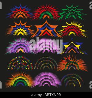 Formes d'explosion colorées. Modèles d'énergie en rafale. Vecteur abstrait vibrant. Formes radiales dynamiques Illustration de Vecteur