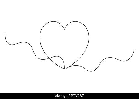 Coeur minimaliste avec Wings Single Line Art romantique vecteur de dessin de ligne continue. Illustration de Vecteur