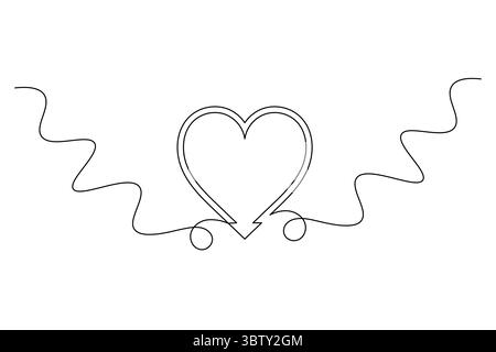 Coeur minimaliste avec Wings Single Line Art romantique vecteur de dessin de ligne continue. Illustration de Vecteur
