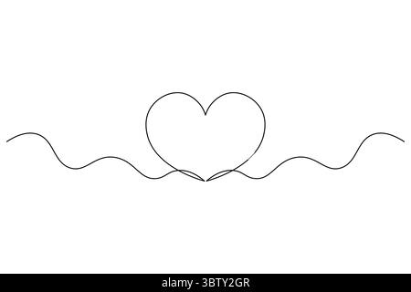 Coeur minimaliste avec Wings Single Line Art romantique vecteur de dessin de ligne continue. Illustration de Vecteur