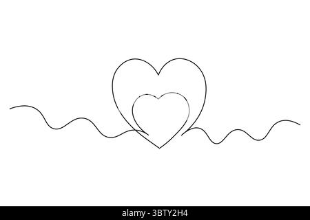 Coeur minimaliste avec Wings Single Line Art romantique vecteur de dessin de ligne continue. Illustration de Vecteur