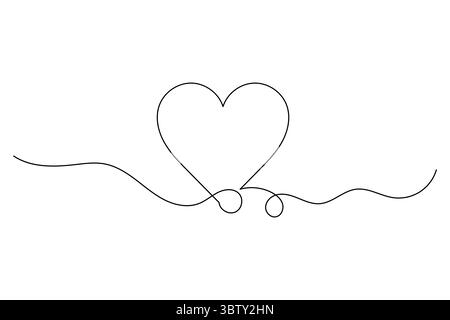 Coeur minimaliste avec Wings Single Line Art romantique vecteur de dessin de ligne continue. Illustration de Vecteur