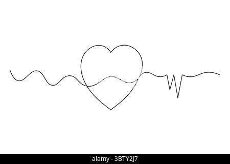 Coeur minimaliste avec Wings Single Line Art romantique vecteur de dessin de ligne continue. Illustration de Vecteur