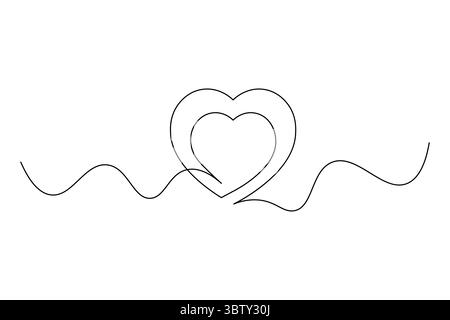 Coeur minimaliste avec Wings Single Line Art romantique vecteur de dessin de ligne continue. Illustration de Vecteur