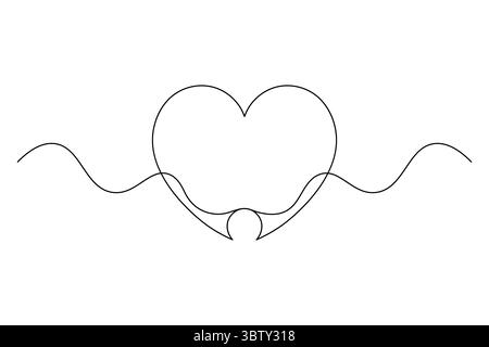 Coeur minimaliste avec Wings Single Line Art romantique vecteur de dessin de ligne continue. Illustration de Vecteur