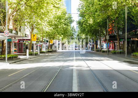 25 octobre 2020 : Melbourne, Australie - 25 octobre 2020 : Swanston St à Melbourne est calme et vide pendant la pandémie de coronavirus et le confinement associé. (Crédit image : © Chris Putnam/ZUMA Wire) Banque D'Images