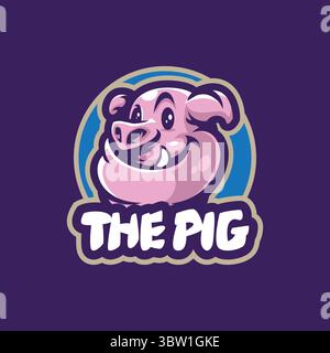 Conception de logo de mascotte Pig avec style de concept d'illustration moderne pour l'impression de badge, emblème et t-shirt. Illustration de la tête de porc. Illustration de Vecteur