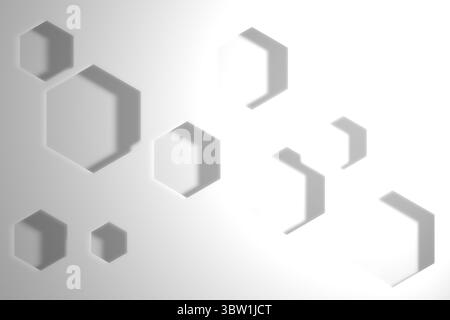 Conception plate numérique montrant des formes hexagonales 3D projetant des ombres douces sur fond dégradé lisse Banque D'Images