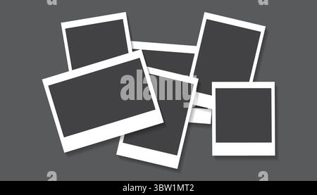 Collage de cadres photo vierges réalistes avec des ombres sur fond bleu clair. Parfait pour les maquettes de photos, albums de mémoire, scrapbooking Illustration de Vecteur
