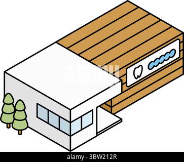 Illustration isométrique d'un bâtiment de clinique dentaire simple avec signalisation et entrée, vue isométrique d'un cabinet de dentiste dans la ville, vecteur I. Illustration de Vecteur