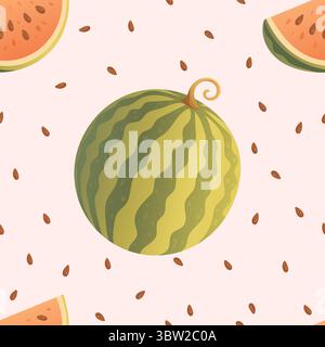 motif juteux lumineux doux avec pastèque sur fond rose Illustration de Vecteur