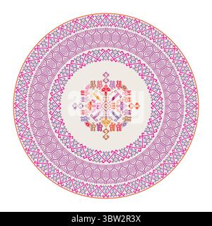 Traditionnel mexicain Teenek Huastec élément de conception de broderie sur fond blanc, illustration vectorielle Illustration de Vecteur