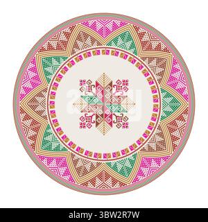 Traditionnel mexicain Teenek Huastec élément de conception de broderie sur fond blanc, illustration vectorielle Illustration de Vecteur
