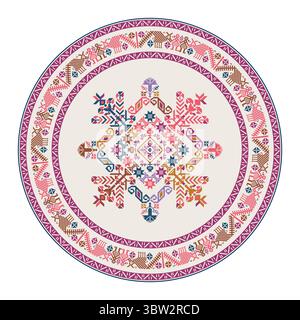 Traditionnel mexicain Teenek Huastec élément de conception de broderie sur fond blanc, illustration vectorielle Illustration de Vecteur