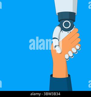 Main de robot tirant ou aidant la main humaine. Concept d'intelligence artificielle aidant les personnes en situation difficile. Illustration vectorielle. Illustration de Vecteur