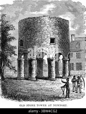 17 août 2019 : Old Stone Tower at Newport, illustration, Ridpath's History of the World, volume III, par John Clark Ridpath, LL. D., Merrill & Baker Publishers, New York, 1897 (crédit image : © JT Vintage/Glasshouse via ZUMA Wire) Banque D'Images