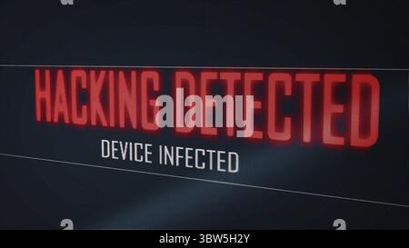 Le piratage a détecté un message texte infecté par un virus sur l'effet de scintillement des pixels de l'écran bleu de l'ordinateur. Réseau mondial de logiciels numériques. Cybersécurité Banque D'Images