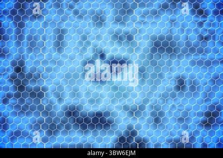 Motif de grille hexagonale flottant sur un champ bleu brillant, créant un design numérique abstrait sans couture Banque D'Images